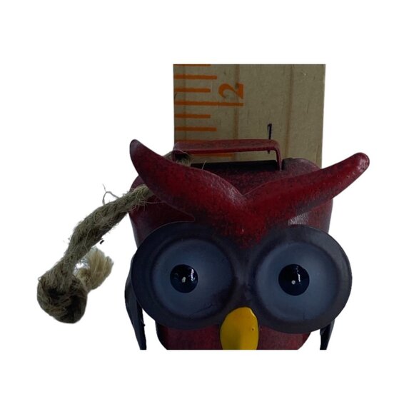 Handcrafted Metal Owl Bell With Rope Hanger Red Black 1.5” Tall Rustic Farm - Picture 7 of 7